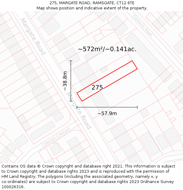 275, MARGATE ROAD, RAMSGATE, CT12 6TE: Plot and title map