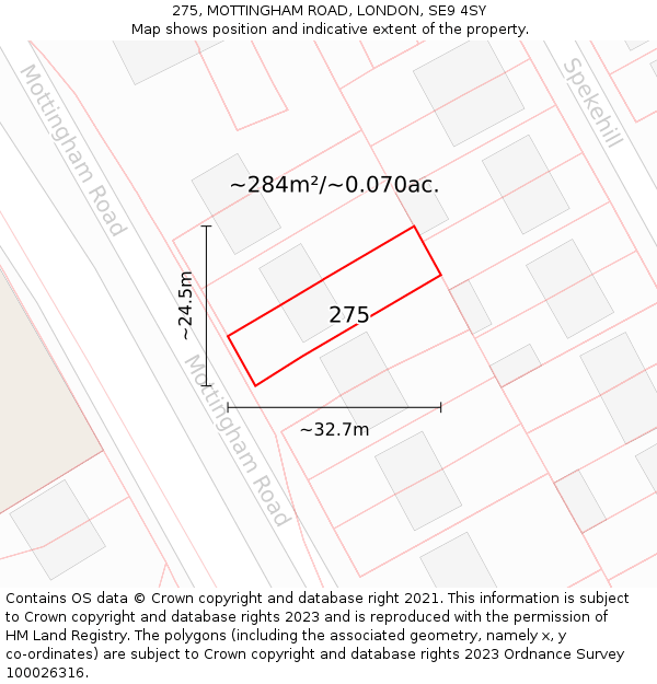 275, MOTTINGHAM ROAD, LONDON, SE9 4SY: Plot and title map
