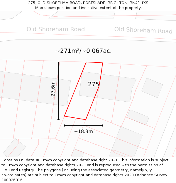 275, OLD SHOREHAM ROAD, PORTSLADE, BRIGHTON, BN41 1XS: Plot and title map