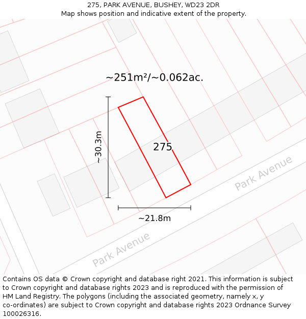 275, PARK AVENUE, BUSHEY, WD23 2DR: Plot and title map