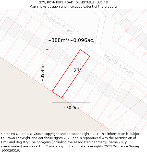 275, POYNTERS ROAD, DUNSTABLE, LU5 4SJ: Plot and title map