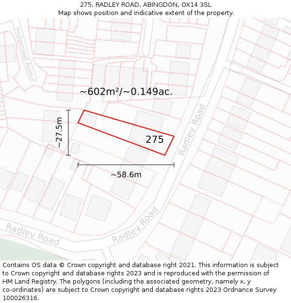 275, RADLEY ROAD, ABINGDON, OX14 3SL: Plot and title map