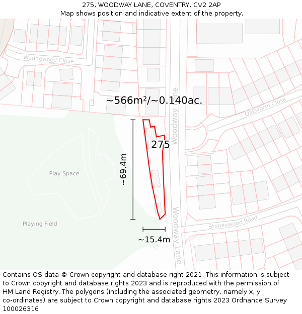 275, WOODWAY LANE, COVENTRY, CV2 2AP: Plot and title map