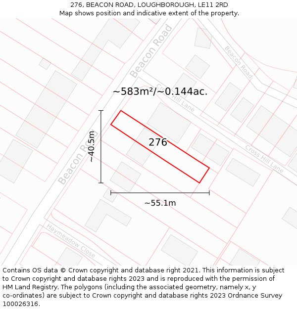 276, BEACON ROAD, LOUGHBOROUGH, LE11 2RD: Plot and title map