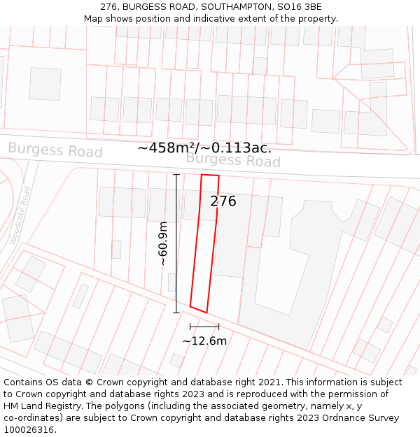 276, BURGESS ROAD, SOUTHAMPTON, SO16 3BE: Plot and title map