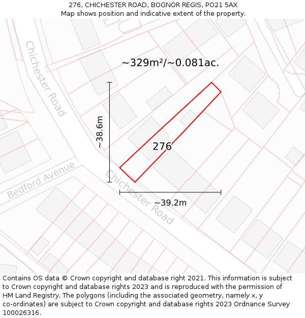 276, CHICHESTER ROAD, BOGNOR REGIS, PO21 5AX: Plot and title map