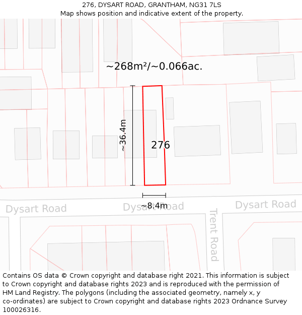 276, DYSART ROAD, GRANTHAM, NG31 7LS: Plot and title map