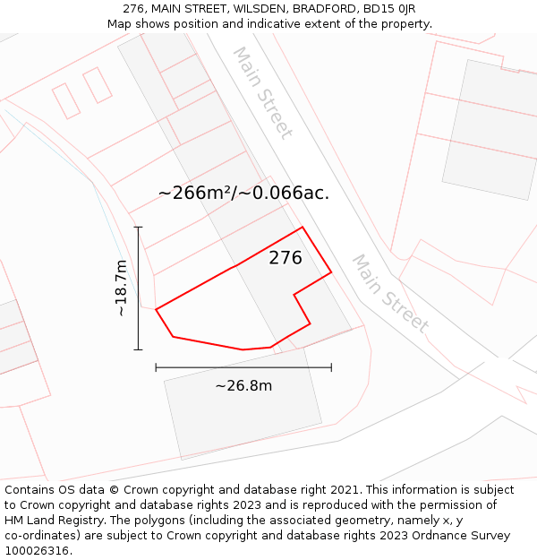 276, MAIN STREET, WILSDEN, BRADFORD, BD15 0JR: Plot and title map