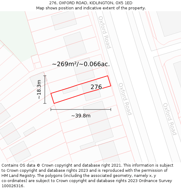 276, OXFORD ROAD, KIDLINGTON, OX5 1ED: Plot and title map