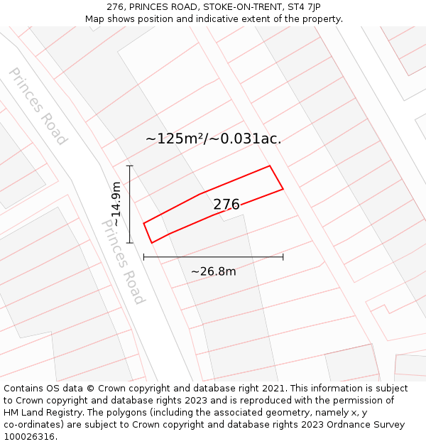 276, PRINCES ROAD, STOKE-ON-TRENT, ST4 7JP: Plot and title map