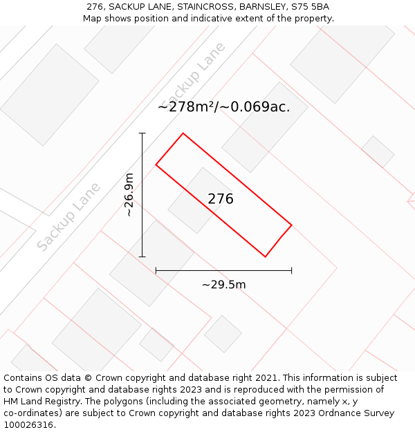 276, SACKUP LANE, STAINCROSS, BARNSLEY, S75 5BA: Plot and title map