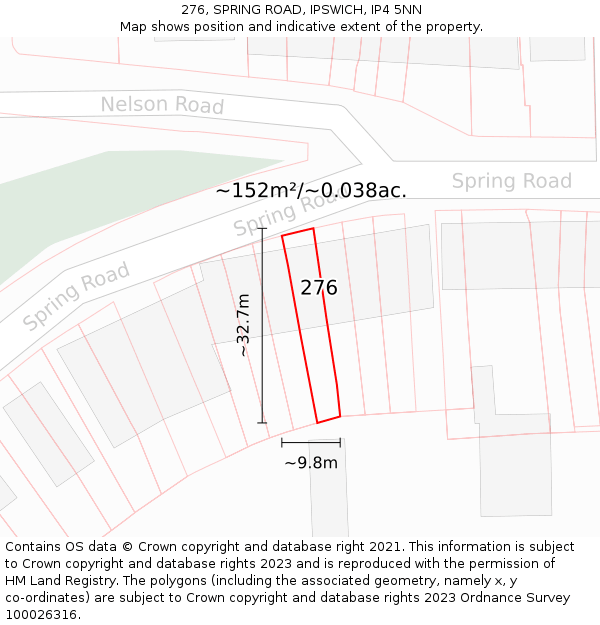 276, SPRING ROAD, IPSWICH, IP4 5NN: Plot and title map