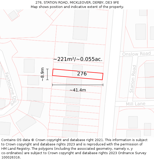 276, STATION ROAD, MICKLEOVER, DERBY, DE3 9FE: Plot and title map