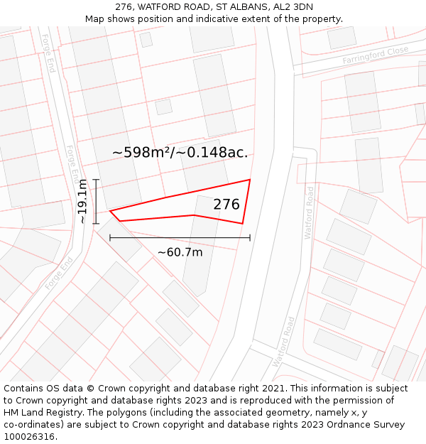 276, WATFORD ROAD, ST ALBANS, AL2 3DN: Plot and title map