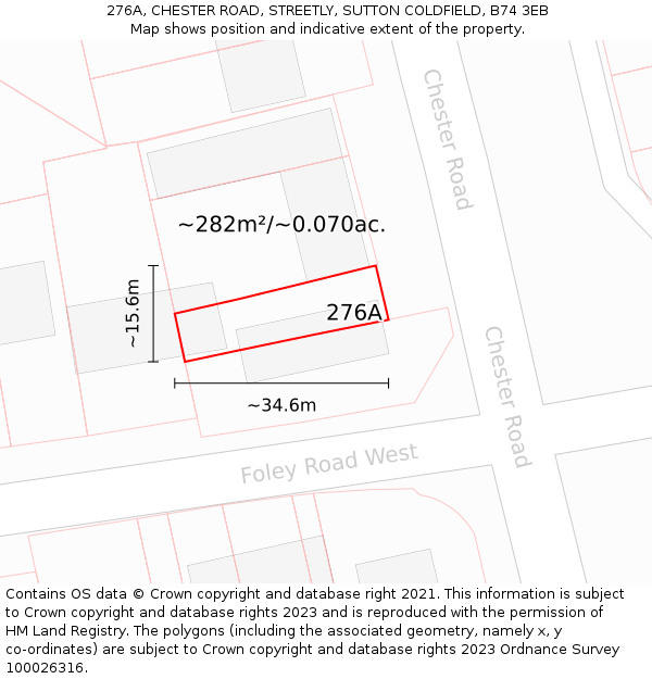 276A, CHESTER ROAD, STREETLY, SUTTON COLDFIELD, B74 3EB: Plot and title map