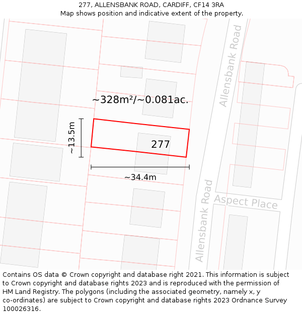 277, ALLENSBANK ROAD, CARDIFF, CF14 3RA: Plot and title map