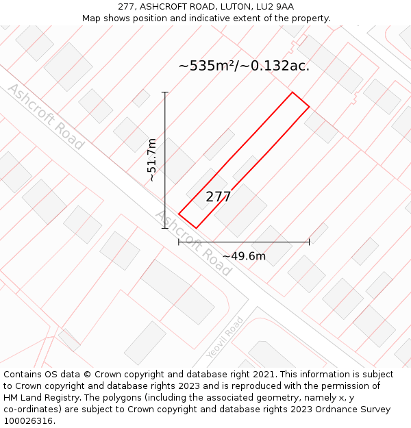 277, ASHCROFT ROAD, LUTON, LU2 9AA: Plot and title map