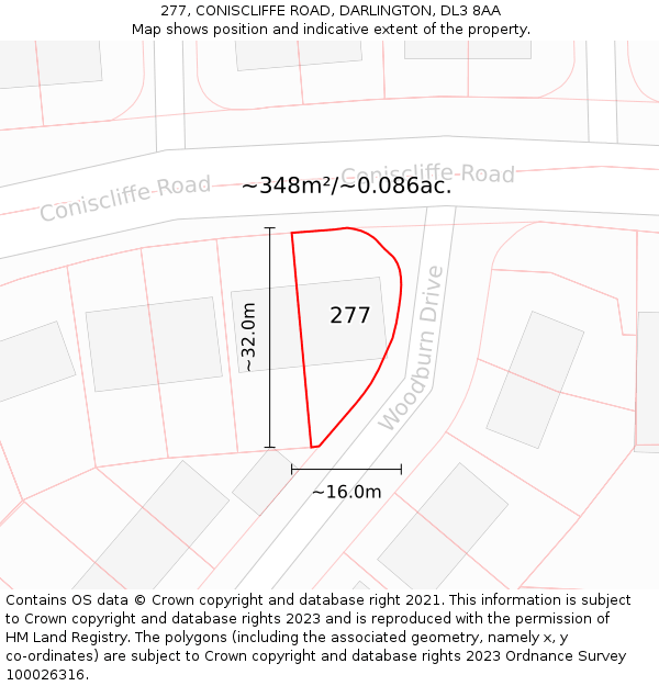 277, CONISCLIFFE ROAD, DARLINGTON, DL3 8AA: Plot and title map