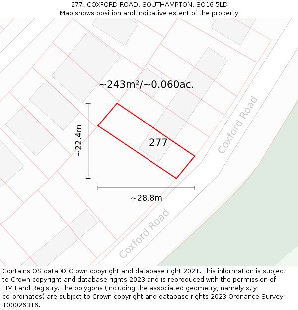 277, COXFORD ROAD, SOUTHAMPTON, SO16 5LD: Plot and title map