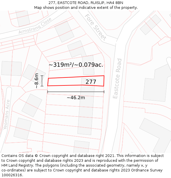 277, EASTCOTE ROAD, RUISLIP, HA4 8BN: Plot and title map