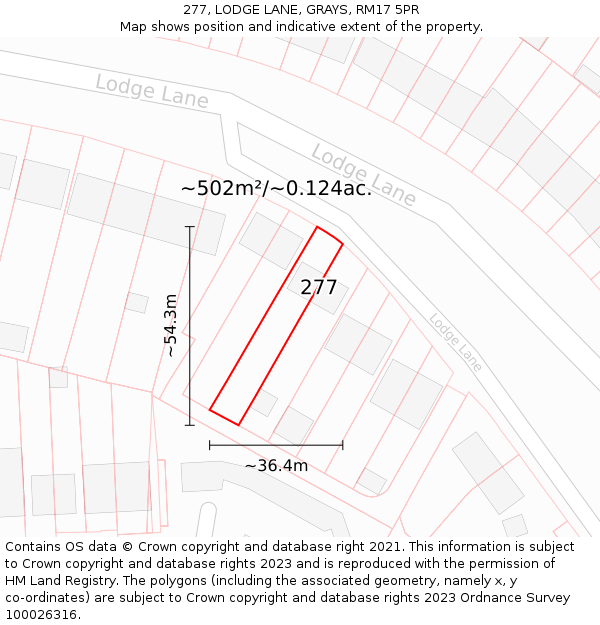 277, LODGE LANE, GRAYS, RM17 5PR: Plot and title map