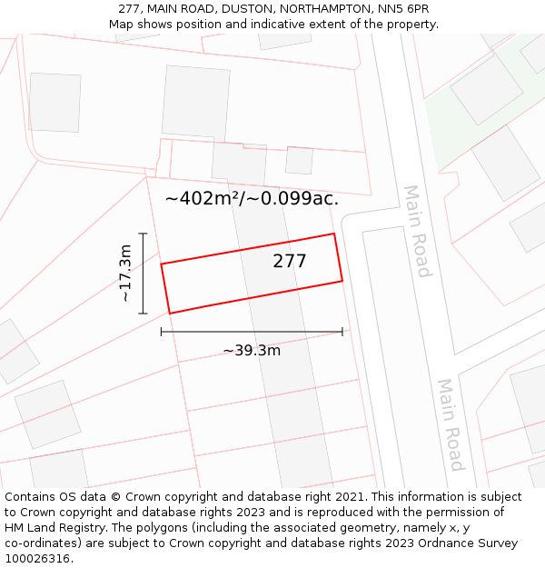 277, MAIN ROAD, DUSTON, NORTHAMPTON, NN5 6PR: Plot and title map