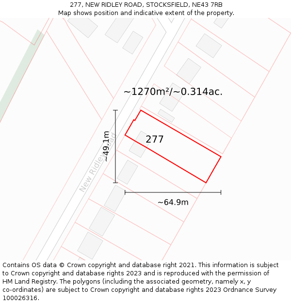 277, NEW RIDLEY ROAD, STOCKSFIELD, NE43 7RB: Plot and title map