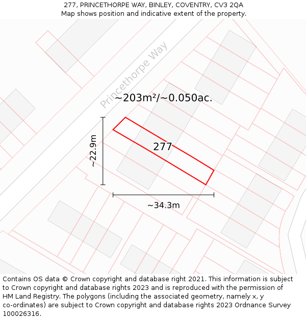 277, PRINCETHORPE WAY, BINLEY, COVENTRY, CV3 2QA: Plot and title map