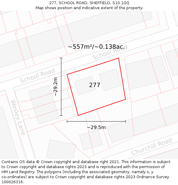 277, SCHOOL ROAD, SHEFFIELD, S10 1GQ: Plot and title map