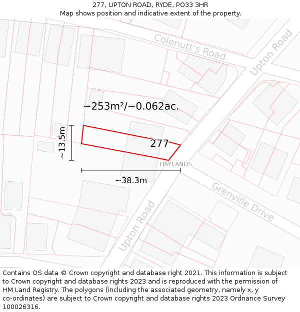 277, UPTON ROAD, RYDE, PO33 3HR: Plot and title map