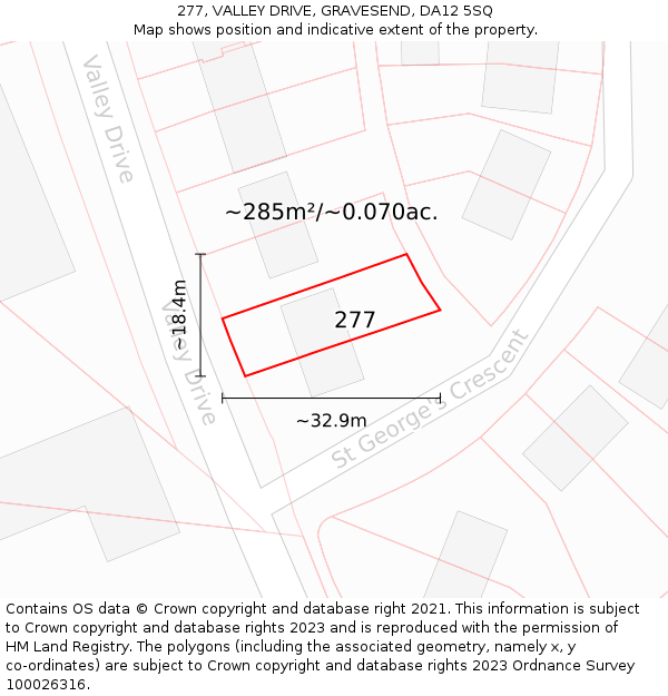 277, VALLEY DRIVE, GRAVESEND, DA12 5SQ: Plot and title map