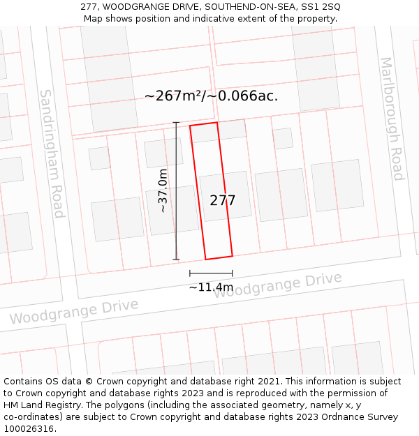 277, WOODGRANGE DRIVE, SOUTHEND-ON-SEA, SS1 2SQ: Plot and title map