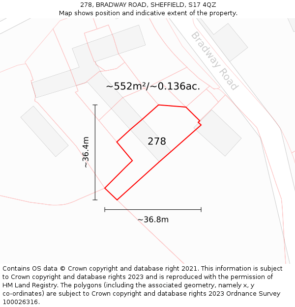 278, BRADWAY ROAD, SHEFFIELD, S17 4QZ: Plot and title map