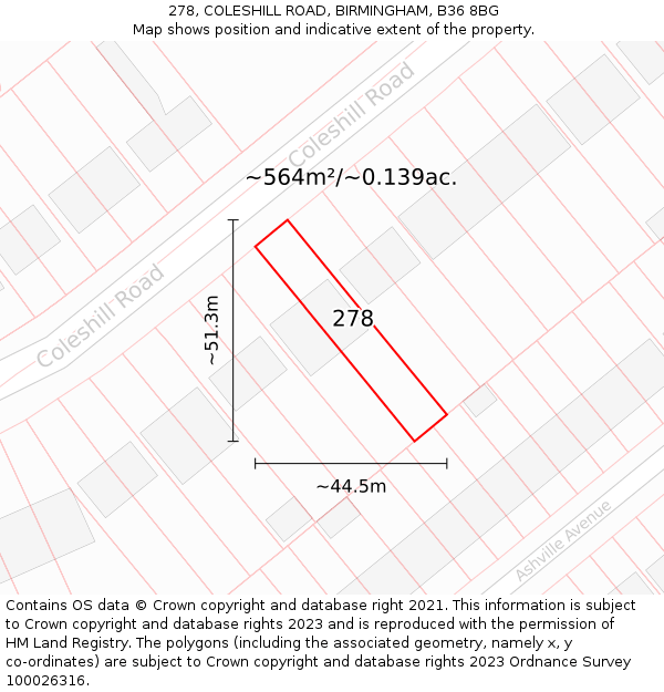 278, COLESHILL ROAD, BIRMINGHAM, B36 8BG: Plot and title map