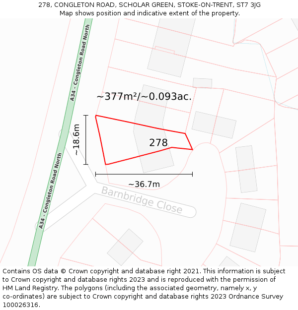 278, CONGLETON ROAD, SCHOLAR GREEN, STOKE-ON-TRENT, ST7 3JG: Plot and title map