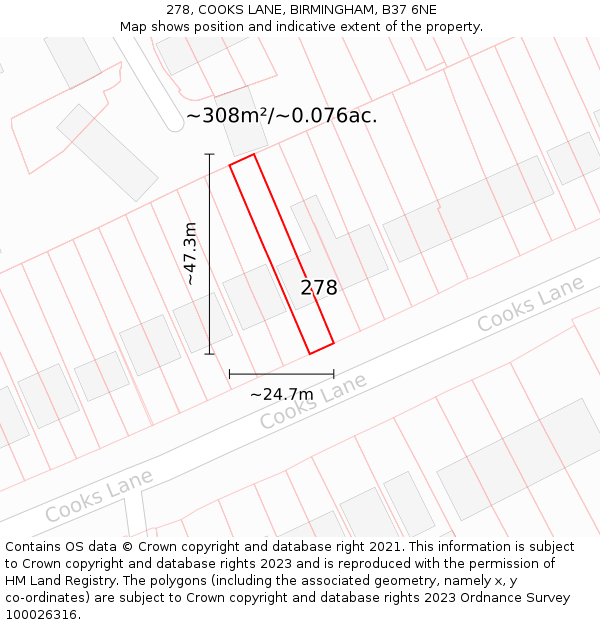 278, COOKS LANE, BIRMINGHAM, B37 6NE: Plot and title map