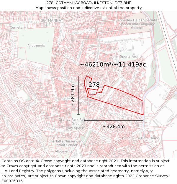 278, COTMANHAY ROAD, ILKESTON, DE7 8NE: Plot and title map