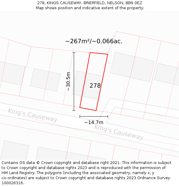 278, KINGS CAUSEWAY, BRIERFIELD, NELSON, BB9 0EZ: Plot and title map