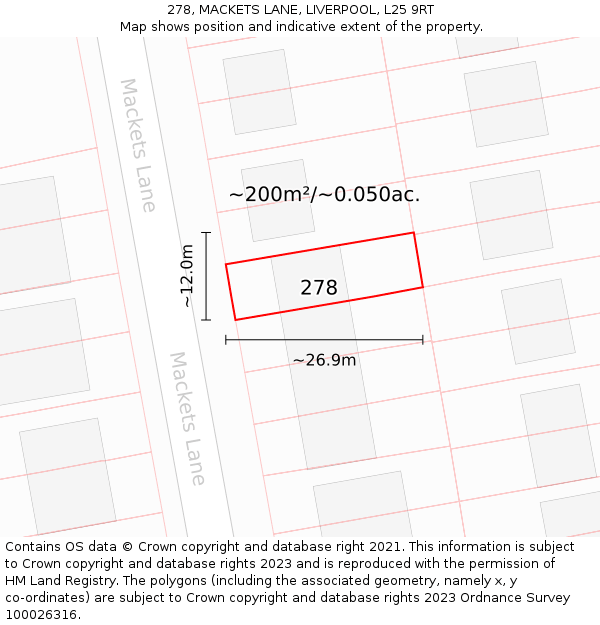 278, MACKETS LANE, LIVERPOOL, L25 9RT: Plot and title map