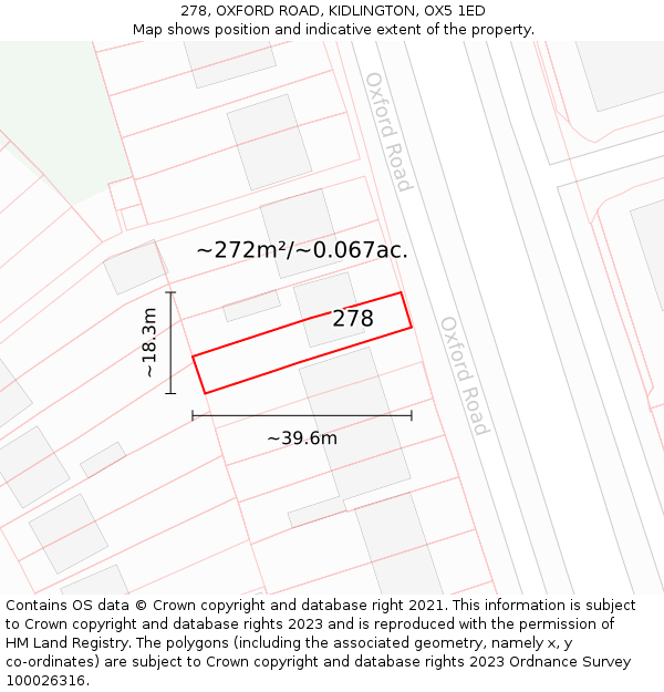 278, OXFORD ROAD, KIDLINGTON, OX5 1ED: Plot and title map