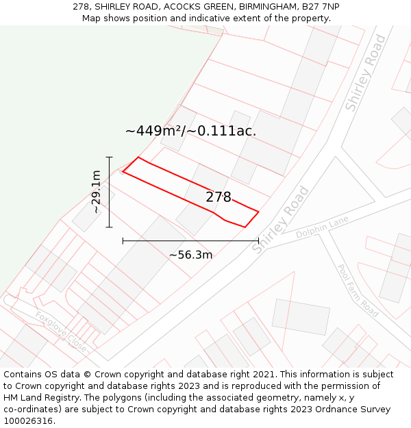 278, SHIRLEY ROAD, ACOCKS GREEN, BIRMINGHAM, B27 7NP: Plot and title map