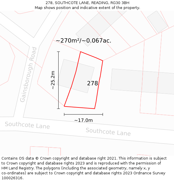 278, SOUTHCOTE LANE, READING, RG30 3BH: Plot and title map