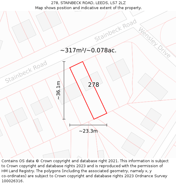 278, STAINBECK ROAD, LEEDS, LS7 2LZ: Plot and title map