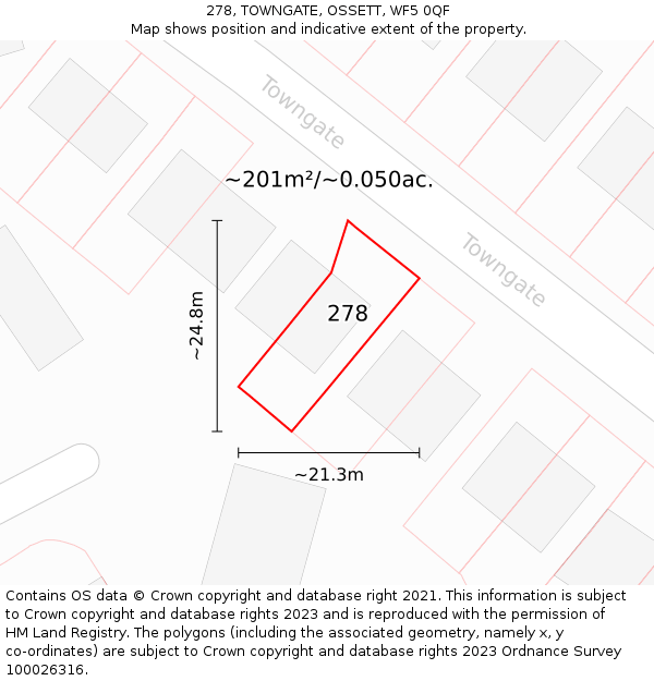 278, TOWNGATE, OSSETT, WF5 0QF: Plot and title map