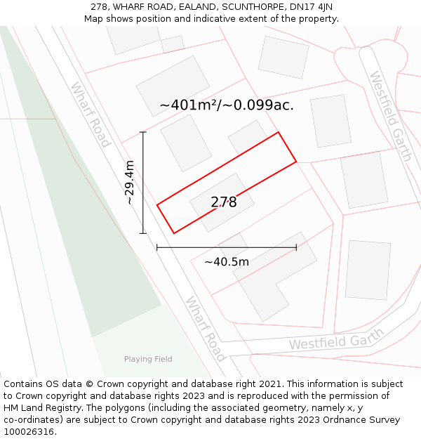 278, WHARF ROAD, EALAND, SCUNTHORPE, DN17 4JN: Plot and title map