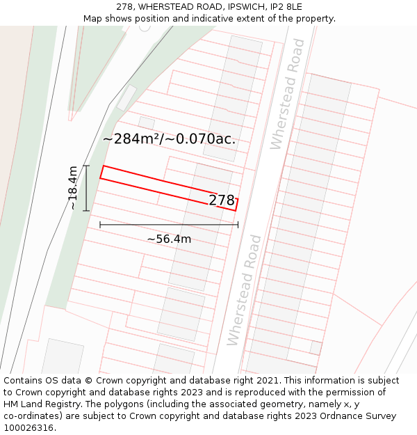 278, WHERSTEAD ROAD, IPSWICH, IP2 8LE: Plot and title map