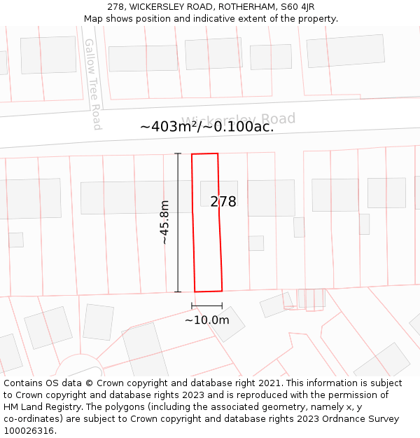 278, WICKERSLEY ROAD, ROTHERHAM, S60 4JR: Plot and title map