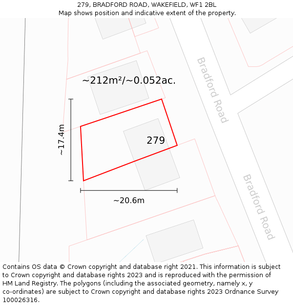 279, BRADFORD ROAD, WAKEFIELD, WF1 2BL: Plot and title map