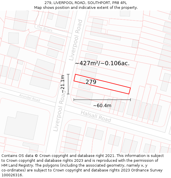 279, LIVERPOOL ROAD, SOUTHPORT, PR8 4PL: Plot and title map