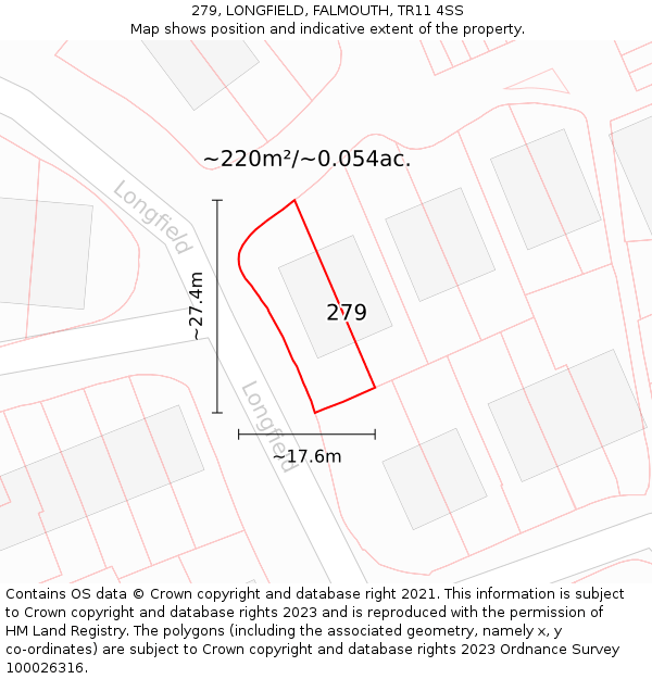 279, LONGFIELD, FALMOUTH, TR11 4SS: Plot and title map